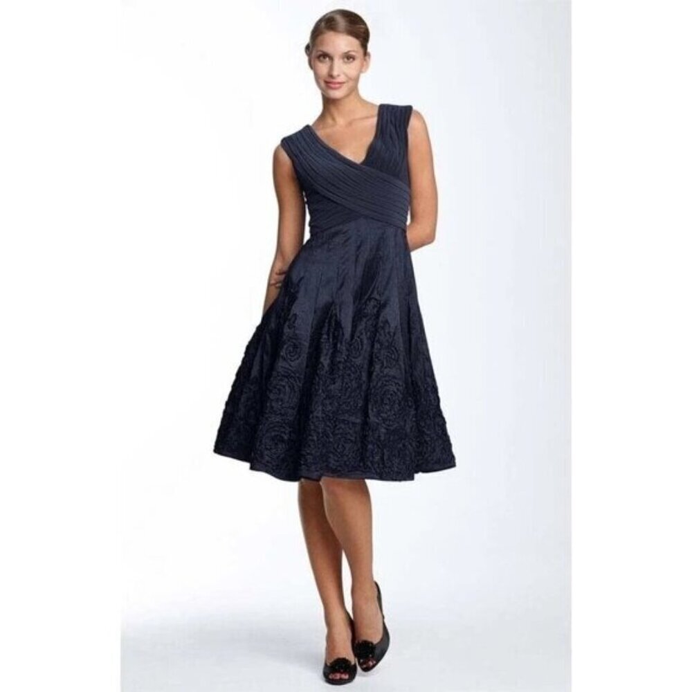 NWT Adrianna Papell Black Taffeta Cocktail  A-Line Women's  Midi Dress Size 4